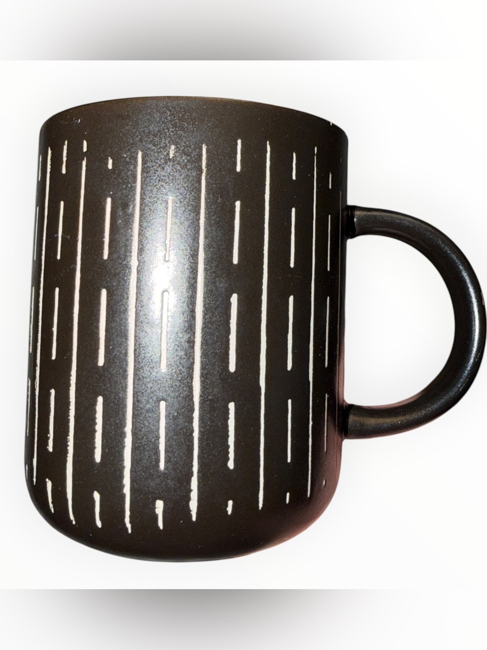 Matte Dark brown Ceramic Mug with White Vertical Dash Pattern